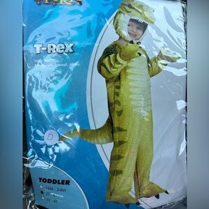 T-Rex Green & Yellow Toddler Halloween Velcro Costume Size 2T-4T